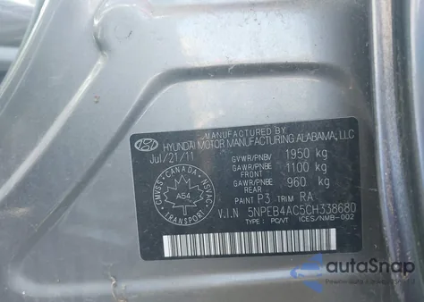 2012 Hyundai Sonata Gls from USA, damaged, VIN 5NPEB4AC5CH338680